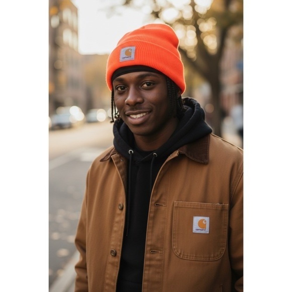 Carhartt Orange Beanie Cap Gorpcore Unisex Grunge Hip hop